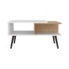 White and Natural Oak Coffee Table with Open Storage and Conical Legs