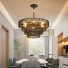 20" Rustic 4-Tier Black Hemp Rope Pendant Light Chandelier with 6 E12 Sockets, Handmade Tiered Boho Ceiling Light Fixture for Dining Room, Kitchen