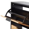 Rattan Shoe Cabinet, Narrow Shoe Storage Organizer with 4 Flip Drawers, Slim Shoe Entryway Storage Cabinet with Metal Legs, Ideal for Entryway, Closet