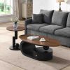 Luxury Nesting Coffee Table Set of 2, Tables with Storage for Living Room, Oval and Round Table Set, Black Center Table, Cocktail Table, Side Table