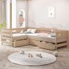 Twin Size L-shaped Platform Bed with Three Storage Drawers, Natural
