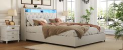Queen Bed Frame with Ergonomic Headboard, Platform Bed Frame Queen Size with Outlets & Charger & LED Light