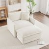 Modern Accent Chair with Ottoman, Living Room Club Chair Chenille Upholstered Armchair , Reading Chair for Bedroom, White
