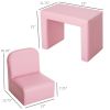 Pink 2-in-1 Convertible Kids Sofa Set Toddler Table and Chair Versatile Couch for Boys and Girls