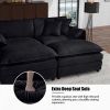 Deep Seat Sectional Cloud Sofa with 2 Ottomans & Soft Pillows, Loveseat Modular Couch for Living Room, Apartment,DIY Combination,Black
