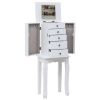 Standing Jewelry Armoire with Mirror, 5 Drawers & 8 Necklace Hooks, Jewelry Cabinet Chest with Top Storage Organizer , 2 Side Swing Doors(White)