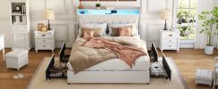 Queen Bed Frame with Ergonomic Headboard, Platform Bed Frame Queen Size with Outlets & Charger & LED Light