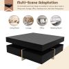 ON-TREND Modern High Gloss Coffee Table with 4 Drawers, Multi-Storage Square Cocktail Tea Table with Wood Grain Legs, Center Table for Living Room