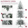 HOMCOM 7.5ft Tall Prelit Artificial Christmas Tree Holiday DÃ©cor with 850 Snow Flocked Branches, 350 Warm Yellow Clear Lights, Auto Open, Extra Bulb