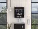 Jaspe Mirror Cabinet; Three Internal Shelves; One Open Shelf; Double Door Cabinet -Black