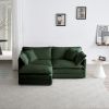 Chenille Two-Seater Sofa with 1 Footrest, 2 Seater L-Shaped Sectional with Ottoman,Loveseat with Ottoman for Small Living Space, Green Chenille