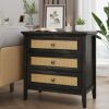 3 Drawer Dresser Rattan Dresser Wood Chest of Drawers Farmhouse Closet Dressers Modern Bedside Table Rustic Nightstand Storage Cabinet for Bedroom
