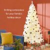 HOMCOM 7.5' Tall Prelit Christmas Tree Douglas Fir Artificial Christmas Tree with Realistic Branches, 500 Warm White LED Lights and 1346 Tips, White