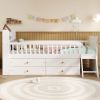 Twin Bed Frame with Storage 4 Drawers,Wooden Bed Frame for Kids,Platform Twin Size Bed with Guardrail Headboard and Ladder, No Box Spring Needed