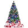 7ft Pre-Lit Christmas Tree - 70 Red Berries + 70 Pine Cones, Changeable Lights & Auto-Stretching Branches, Ideal for Home/Office/Parties