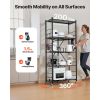 5-Tier Foldable Storage Shelf, 32W x 14D x 72H Inch Folding Metal Rack Shelving Unit, No Assembly Organizer Shelf with 5 Wheels & 4 Hooks for Pantry