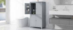 Elegant Bathroom Floor Storage Cabinet, Bathroom Storage Unit, Freestanding Cabinet with 4 Doors, Adjustable Shelves, Adaptable Shelves, Grey