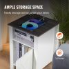Farmhouse End Table Night Stand with USB Outlets LED Light Set of 2 White