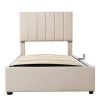 Twin Size Upholstered Platform Bed with a Hydraulic Storage System, Beige