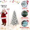 6FT Pre-Lit Flocked Christmas Tree, Hinged Artificial Xmas Trees/Premium PVC Branches, 300 Lights