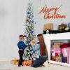 Prelit 6FT PVC Flocked Pencil Tree Artificial Slim Christmas Tree