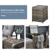 Outsunny 3-Piece Outdoor Furniture Set with Grey Wicker Chairs, Padded Seats & Storage Side Table