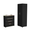 Raines Two Piece Bedroom Set, London Armoire + Aralia Drawer Dresser, Black / Light Oak