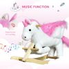 Qaba Plush Rocking Unicorn, Wooden Ride-On Chair, Lullaby Song, 18-36 Months, White & Pink, Comfort & Joy for Babies