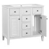 36" Bathroom Vanity with Ceramic Basin, Two Cabinets and Five Drawers, Solid Wood Frame