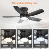 42 Inch Flush Mount Ceiling Fans with LED Light 22W and Remote Control 5 ABS Fan Blades for Bedroom