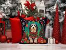 Bearded Collie Christmas Throw Pillow Machine Washable, Indoor Outdoor Decorative Pillow for Couch, Bed or Patio, 14Hx14W