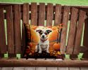 Jack Russell Terrier Fall Throw Pillow Machine Washable, Indoor Outdoor Decorative Pillow for Couch, Bed or Patio, 14Hx14W