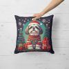 Shih Tzu Christmas Throw Pillow Machine Washable, Indoor Outdoor Decorative Pillow for Couch, Bed or Patio, 14Hx14W