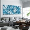 Framed Canvas Wall Art Decor Abstract Painting, Cyan Color Daisy Oil Painting Style Decoration For Restaurant, Kitchen, Dining Room