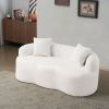 White Curved Loveseat Sofa with Round Armrest, Compression Couch with 2 Pillows, Cream Couch for Small Space, Living Room, Bedroom, No Assembly
