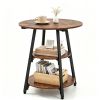 Rustic Brown Black 3Tier Side End Table, Metal Frame Nightstand with 2 Open Storage Shelves