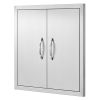 BBQ Access Door, 24W x 24H Inch Double Outdoor Kitchen Door, Stainless Steel Flush Mount Door, Double Wall Vertical Door with Handles and Hooks