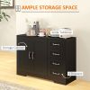 Modern Sideboard Buffet Cabinet with 4 Drawers and 2 Beadboard Doors, Kitchen Storage Cabinet, Black