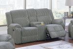 Motion Sofa And Loveseat w Console Smoke Fur Like Corduroy 2pc Reclining Sofa Set Living Room