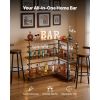 Home Bar Unit, L-Shaped Wine Bar Cabinet Table 3-Tier with Storage Shelves, Adjustable Foot Pads, LED Light
