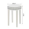 Round Mirror Accent Table, with Silver Mirror Glass Tabletop with Bling Crushed Diamond Edge Frame and Crystal Mirror Legs. End Table for Living Room