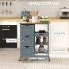 Kitchen Cart on Wheels, Rolling Kitchen Island Cart with Wood Top, 3 Drawers and Shelves for Home Dining Area