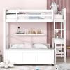Twin Over Full Bunk Bed with Desk, White