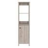Linen Single Door Cabinet 59" H, Two Interior Shelves, Two Open Shelves, Light Gray