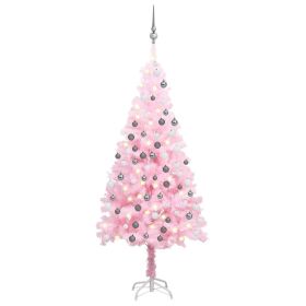 Artificial Pre-lit Christmas Tree with Ball Set Pink 47.2" PVC