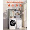 Over Washer and Dryer Storage Shelves, 5 Tiers Laundry Room Drying Rack with Hanger Rod and Hooks, Two Rows Adjustable Washer Shelves Space Saver
