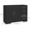 Modern Sideboard Buffet Cabinet with 4 Drawers and 2 Beadboard Doors, Kitchen Storage Cabinet, Black