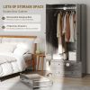Modern Wardrobe Closet Armoire with 2 Drawers and Hanging Rod, Clothes Storage Organizer for Bedroom, Grey