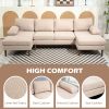 U Shape Couch with Double Chaise Lounge, Modern 4 Seater Sofa with Wooden Legs, Fabric Sofa for Living Room, Beige