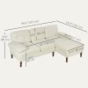 Modern Corner Couch with Right Chaise Lounge, Tufted 3-Seater Sofa with Wooden Legs for Living Room, Cream White